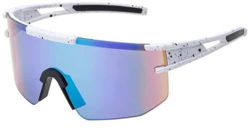 BEZLIT Sport Sonnenbrille Herren Damen Weiß Sprenkel – UV400 verspiegelte Fahrradbrille, Laufbrille, Skibrille – große Shield Sportbrille