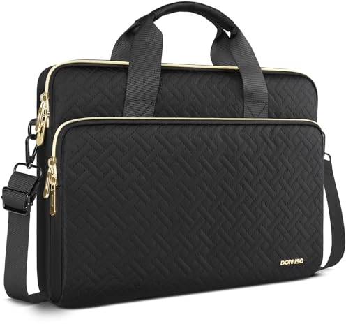 DOMISO 17,3 Zoll Laptoptasche Notebook Tasche Laptop Hülle mit Schultergurten Wasserdicht Prägewerbe mit Goldenem Reißverschluss für HP, Dell, Asus Notebook,Schwarz