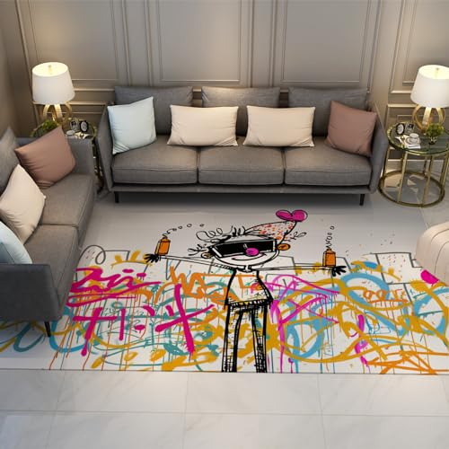 HOBBOY Kinderbereich Teppich Bunter Abstrakter Teppich für Wohnzimmer Schlafzimmer Spielzimmer Graffiti Kunst Dekor Kinderzimmer Teppich Anti-Rutsch-Matte 160 x 200 cm