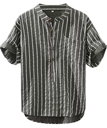 Erkek Gömlek Leichtes Sommerhemd Herren Hemd Herren Stehkragen Stehkragenhemd Herren Kurzarm Herren Hemd Kurzarm Freizeithemd Mit Tasche Regular Fit Businesshemd Bügelleichte Oberteile (Green, L)