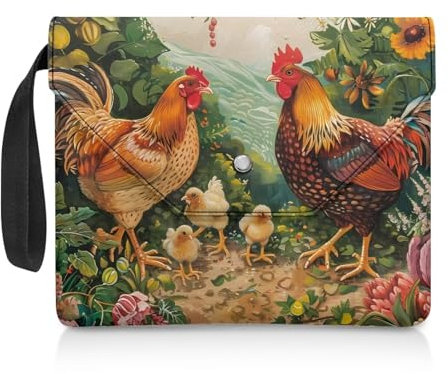 NETILGEN Buchhülle mit Hühnerfamilienmuster, für Taschenbuch, Hardcover, Buchschutzhülle mit extra Tasche, Geschenk für Buchliebhaber, Frauen, Mädchen, Kinder, Teenager