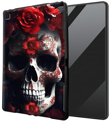 TPU Back Case for Samsung Galaxy Tab S6 Lite 10.4 inch 2022 (SM-P613/P619)/2020 (SM-P610/P615) Tablet,Black Ultra-Thin Soft TPU Protection Cover for Samsung Tab S6 Lite Tablet,Red Flower Skull