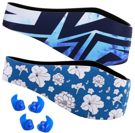 Bandeau de natation imperméable pour bébés, tout-petits, enfants, adultes – Conçu pour les oreilles du nageur – Protège-cheveux et protège-oreilles élastiques (Blue/White, Large)