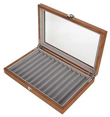 Füllfederhalter-Vitrine aus Holz für 12 Stifte, Organizer mit Transparentem Fenster, Elegante Aufbewahrungsbox aus Walnussholz Im Retro-Design für Zuhause und Ausstellungen