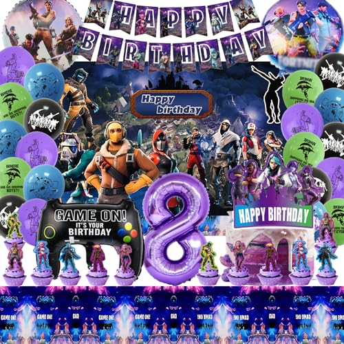 Fortnit geburtstagsdeko Videospiel Luftballon 8.Geburtstag Deko, Gaming Dekoration Set Mit Fortnit tortendeko, Game Hintergrund, Videospiel Controller Folienballons für Kinder geburtstagsdeko jungen