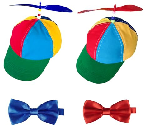 RmKbe 4 Stück Propellerhut Fliege Regenbogen Baseball Cap Halloween Propeller Hut Abnehmbare Hubschrauber Top Cap für Party Kostüm Zubehör