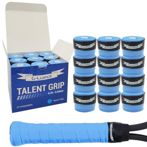 G-Lueck 27x Tennis Overgrips Talent Grip Griffband | 0,50-0,60mm Stärke | Für Squash Badminton Schläger & Golf inkl. Selbstklebendem Abschlußband | sehr griffig (Blau)
