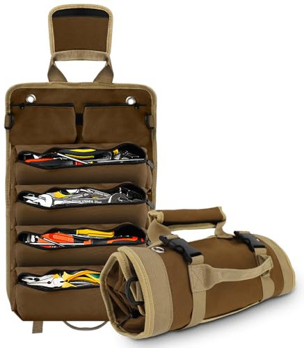 Tool Organizer Bag, Tool Roll Up Bag for men, Roll Up Tool Bag Organizer for Mechanic Tool Hardware Repair Electrician Tools (khaki)