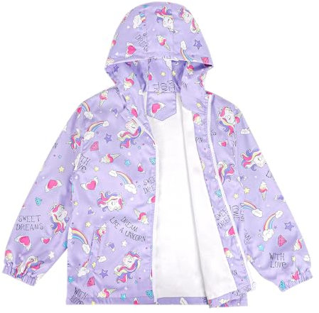 LACOFIA Giacca Impermeabile Bambina con Fodera in Pile Giubbino a Vento per Bambine e Ragazze con Cappuccio e Foderato Giacca Antipioggia per Autunno/Inverno Viola 3-4 anni
