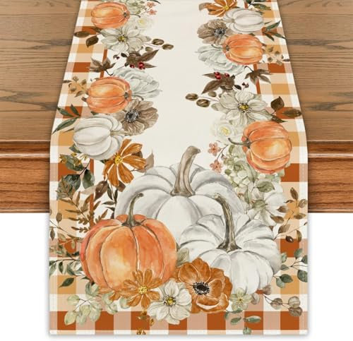Tischläufer Herbst 33x183cm,Herbst Tischläufer,Thanksgiving Kürbisse AhornbläTter Küche Tisch Herbst Dekoration Tischläufer für Drinnen und Drauben Urlaub Party Wohnkultur Tafeltuch