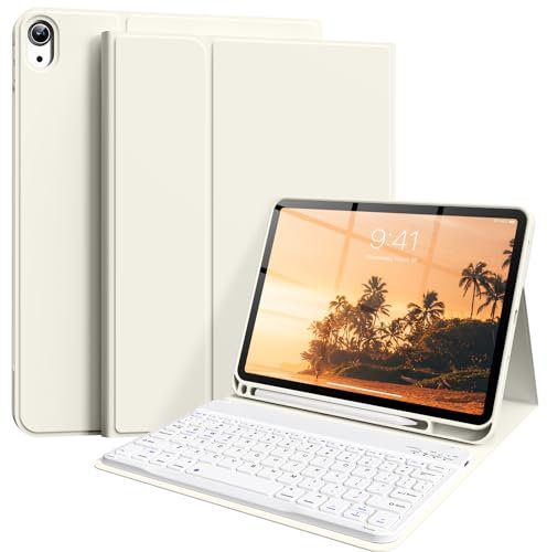 ZKTUYU Tastatur Hülle für iPad 10. Generation 10,9 2022 & iPad 11th Gen A16 2025 mit Stifthalter, TPU Rückschale und magnetisch Abnehmbarer Tastatur mit QWERTZ Layout, Cremeweiß