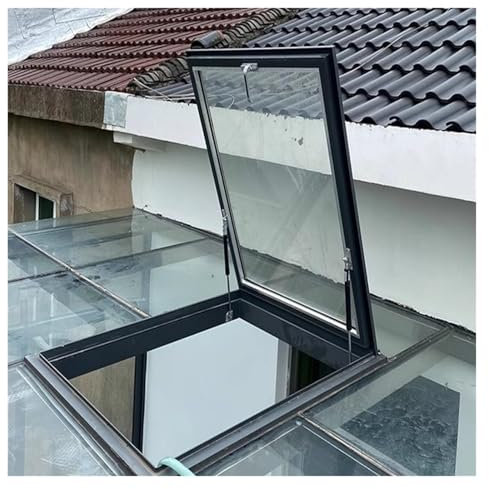 Roof Steel Security Door, Deck Installation Roof Window, Sloped Flat Roof Skylight Cover, Aluminium Manual Venting Underground Lighting Well Window for Basement(40x45cm/16x18in)