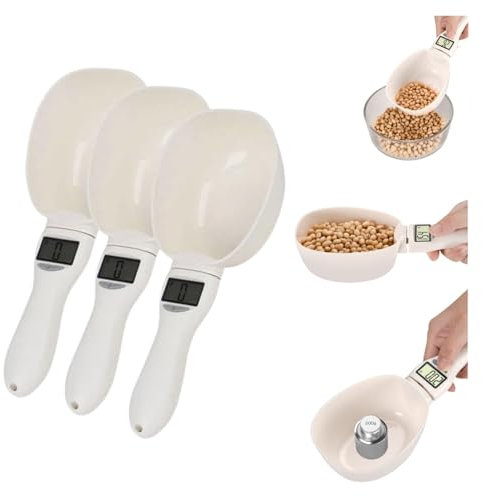 Cucchiaio dosatore digitale per alimenti, 800 g/0,1 g, alta precisione con schermo LCD, manico staccabile, cibo da cucina e cibo per cani e gatti per misurare e pesare cibo elettronico (3 pezzi