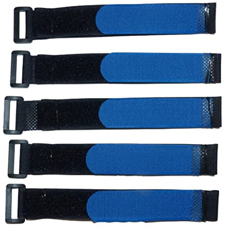 Benristraps Reusable,Adjustable, Utility Hook and Loop Cinch Strap with Buckle, Cable tie, tie Down, Fastening Straps for Storage, Organisation, Bundling (Black with Blue end, 25mm x 25 cm)