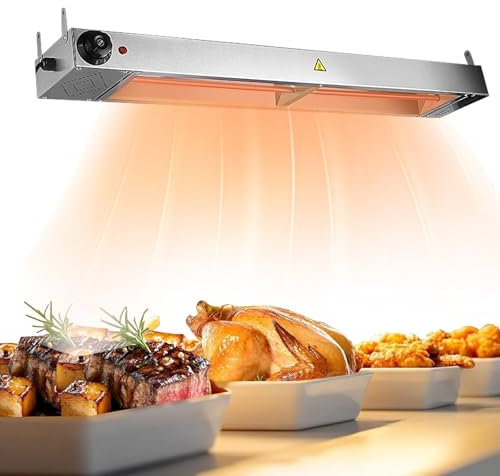 Aocay Lampe Chauffante Cuisine, Acier Inoxydable Lampe Chauffante Alimentaire, Commercial Lampe Chauffe-Plat Infrarouge, Suspendue Lampe Chaud Buffet, Température Réglable 30-85 ℃ (60cm, 1piece)