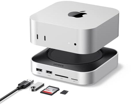 UGREEN Docking Station Compatibile con Mac Mini M4 e M4 Pro Hub USB C Supporto con Alloggiamento M.2 NVME SSD DisplayPort 4K 240Hz 144Hz USB 3.2 4A1C 10Gbps SD TF Slot 3.5mm Aux