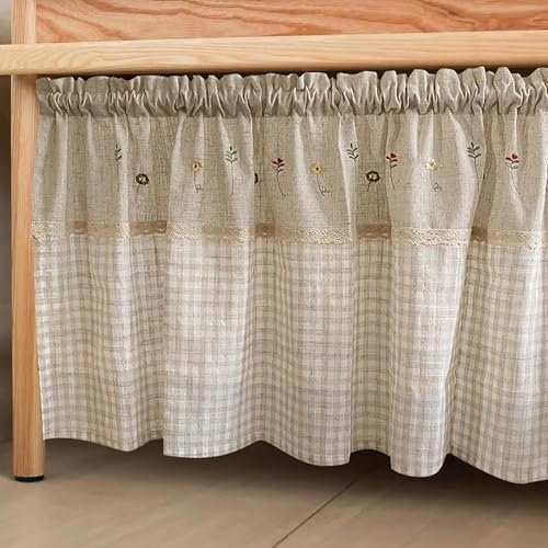 Rideau de Cuisine Court en Coton et Lin - Rétro Brodé pour Salle de Bain, Sous l'évier, Petites Fenêtres et Chambre