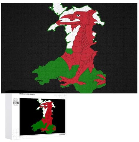 Flag Map of Wales Jigsaw Puzzle for Adults 1000 PCS Wooden Challenging Puzzles for Home Party Decor