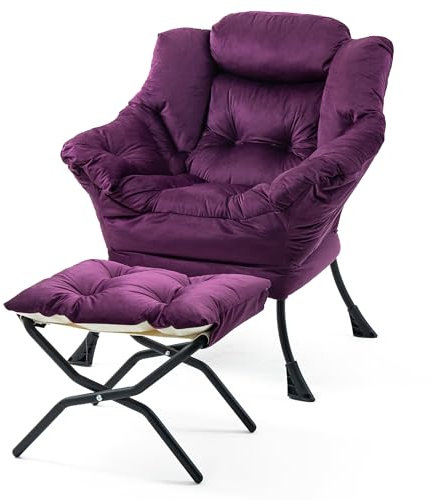 SNDMOR Sessel mit Hocker, Sessel Relaxsessel mit Metallgestell, Minimalistischer Polstersessel mit Seitentaschen, Geeignet für Schlafzimmer, Wohnzimmer, Balkone, Studie(Lila)