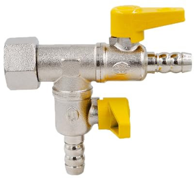 T2 Adapter, 3-Wege-Schlauchanschluss, Messing-Kugelhahn mit Absperrung Union Kreuzung, 20mm/1/2in Durchmesser Schnittstelle, für Gartenbewässerung und industrielle Anwendungen