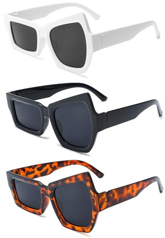 KASESSS 3 Paar Lustige Sonnenbrille Damen, Sonnenbrillen, Sonnenbrille Schwarz Unregelmäßig, Sunglasses, Retro Sonnenbrilles Damen UV-Schutz, Dekorative Bequeme Asymmetrische Sonnenbrilles, Unisex