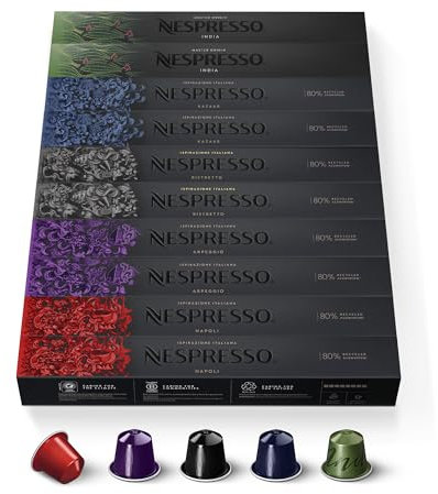 Nespresso Original – Bundle 100 Capsules de Café – Torréfaction Intense, Intensité Forte - 20x Napoli – 20x India – 20x Arpeggio – 20x Ristretto – 20x Kazaar