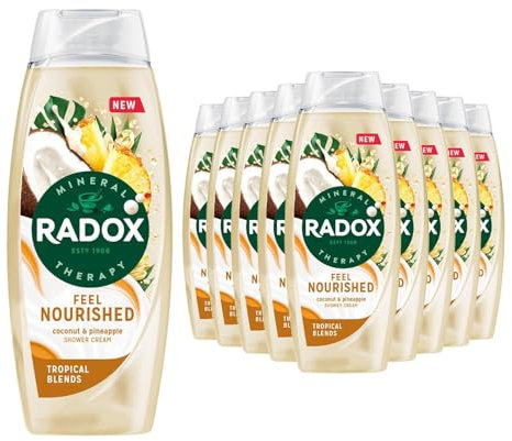 Radox Mineral Therapy Feel Nourished Shower Gel Body Wash, Pack of 12, Shower Cream with Tropical Coconut and Pineapple Scent for Mood-Boosting Experience, 450 ml