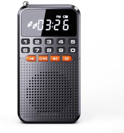 Mini radio FM portátil, compatible con Bluetooth 5.0, antena y linterna LED, sistema de antena integrado, reproducción de música