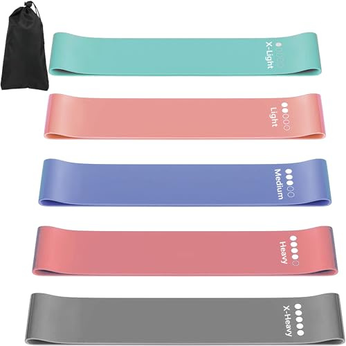 Fitnessbänder, widerstandsbänder 5er Set, 5 Verschiedene Stärken trainingsbänder mit Übungsanleitung & Tragebeutel, Resistance Bands Set für Yoga, Muskelaufbau, Pilates, Fitness, Dehnen