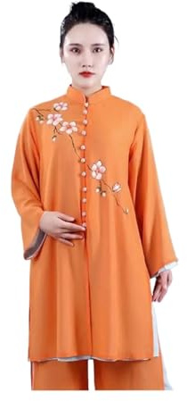 Women Soft Silk Satin Tai Chi Suit Female Kung Fu Wushu Martial Arts Uniform Jacket Pants(Yellow_M)