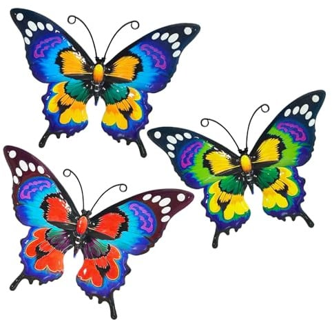 BSITSSS 3pcs Metall Schmetterling Garten Schmetterling Balkon Wanddeko Wand Gartendeko Wohnzimmer Gartendekoration Wanddekoration Skulptur Ornamente Outdoor-Zaun, 18x13cm
