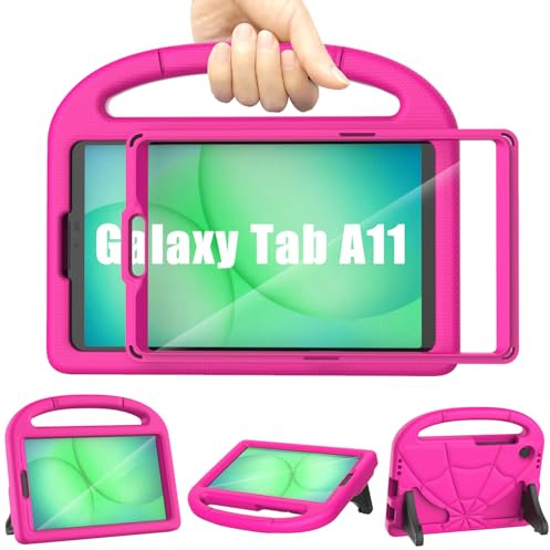 Kids Case for Samsung Galaxy Tab A11 8.7inch 2025/Galaxy Tab A9 8.7inch 2023, Mansiruyi Lightweight Shockproof Samsung A11/A9 Tablet Case with Screen Protector Handle Stand for Galaxy Tab A11/A9 -Pink
