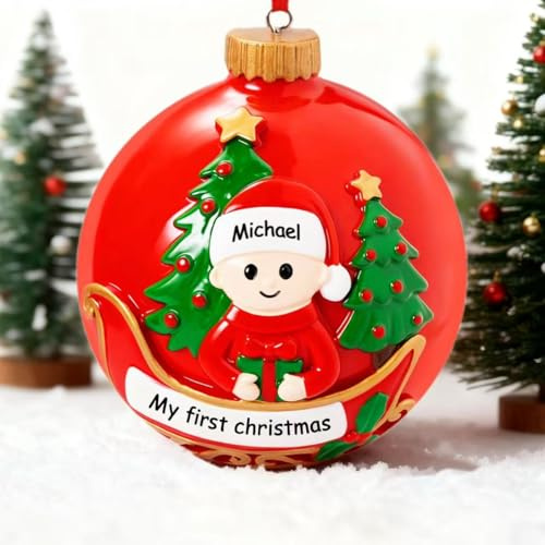 Bemaystar Personalised Baby First Christmas Bauble 2025-Solid Resin Ball Holiday Tree Decoration, Handcraft Christmas Baubles, Keepsake Gift for Newborn Baby
