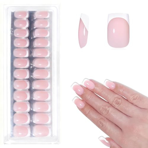 Unghie finte corte rosa pallido 32 pezzi unghie press on french press-on nails quadrate per donna decorazione fai da te eleganti per cerimonia matrimonio festa uso quotidiano