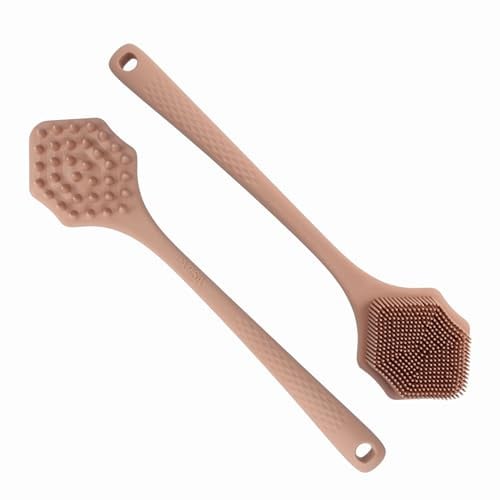 PARSA Beauty Silikon-Badebürste mit Griff, Terracotta | Sanfte Massage, Hygienische Reinigung, Manuell, Dual Seitiges Design, Hygienisches Material, Vielseitige Anwendung