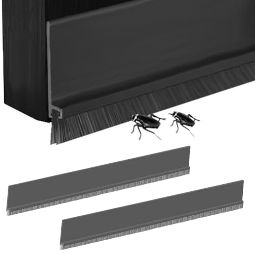 Lot de 2 joints de bas de porte en TPE de 53 mm avec poils denses, coupe-vent et résistants à l'humidité pour portes intérieures/d'entrée, noir/blanc/gris/marron