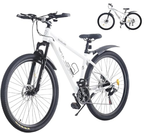 LSBIKE 24/26/27,5/29 Zoll Premium Mountainbike, 21 Gang Schaltung Erwachsene Outdoor Fahrrad, Gabelfederung, Doppel Scheibenbremsen, Verstellbarem Ergonomischen Sitz, MTB Fahrrad