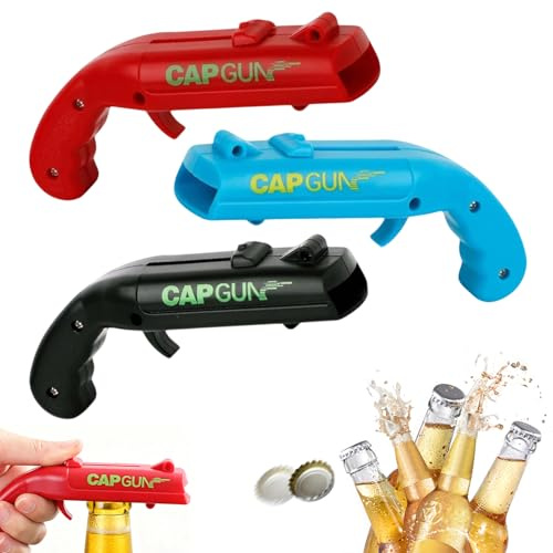 3 PCS Flaschenöffner Pistole Cap Gun, Lustige Schuss Flaschenöffner Bierdeckel Pistole Mit Abschuss-Funktion, Lustige Capgun Geschenke für Männer, für den Einsatz zu Hause, in der Bar oder auf Partys