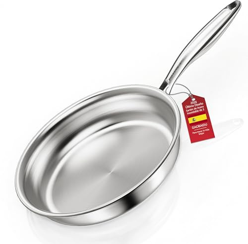 gaobaidu Sarten tricapa triply Natural,Sin Revestimiento,inducción y horno hasta max. 400 °C,Sartén de Acero Inoxidable Apta Inducción, Acero Inoxidable Cromargan (30CM q1)