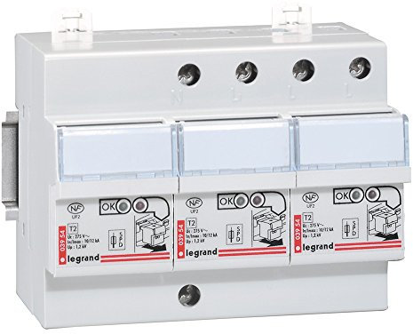 Legrand 003953 Parafoudre pour Protection Ttableau D'abonné avec Protection Intégrée Type 2 Imax 12kA/Pôle, 3P+N, 6 Modules, Blanc