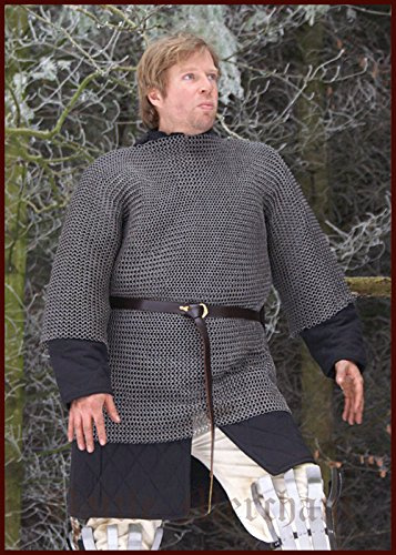 Battle-Merchant Kettenhemd Haubergeon, unvernietet, ID 8 mm BMSZ verzinkt | Mittelalter Kettenrüstung, Rüstung, für Reenactment, LARP & Historische Darstellungen