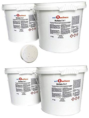 well2wellness Chlor Multitabs 200g 4x5kg | Schützt Pooloberfläche | Langsamlöslich | 5 Wirkungen in 1 Tablette | Langanhaltende Wirkung | Multifunktionstabletten | Reinigungstabletten