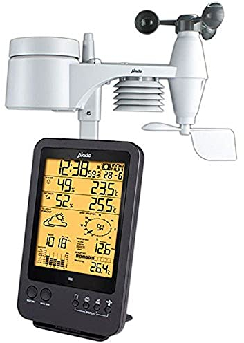 Alecto WS-4700 Wetterstation Funk mit Außensensor - Funkwetterstation - 5-in-1 - großes Display - speichert Messwerte - Funkuhr - Datumsanzeige - Mondphasen - schwarz, 13 x 5,4 x 27,8 cm