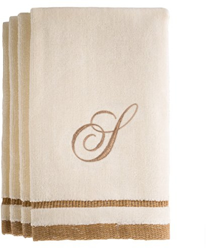 Monogrammierte Geschenke, Fingerspitzentücher, 27.9 x 45.7 cm, dekoratives goldbraunes Besticktes Handtuch, extra saugfähig, 100% Baumwolle, personalisiertes Geschenk, Initiale S, elfenbeinfarben