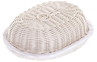e-wicker24 Beige Wicker Small Bread Bin with Lid Retro Wicker Bread Basket for Table Natural Bread Storage Solution Kitchen Vintage Bread Bin Decorative Tray with Lid