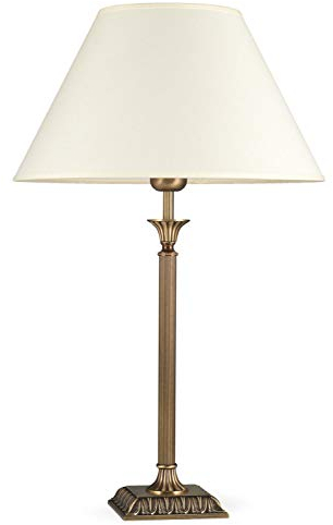 Helios Leuchten 403777/6 Vintage Lampe Leuchte | große klassische Jugendstil Tischleuchte Tischlampe | Retro Schreibtischlampe echt Messing antik | Lampenschirm pastell-gelb | 1 x E27