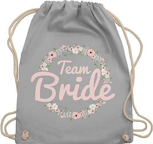 Turnbeutel Rucksack - JGA Junggesellenabschied Frauen - Team Bride Blumenkranz rosé - Unisize - Hellgrau - tasche brauttaschen bachelorette party bridemaid juterucksäcke