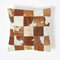 Homescapes Patchwork Kissen kariert, Dekokissen 45x45 cm mit Füllung, Sofakissen beige & Creme aus echtem Fell & Leder