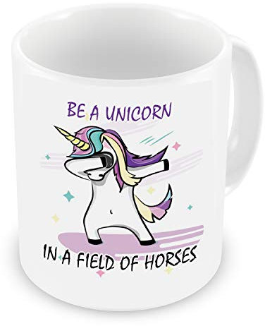 GrassVillage Be a Unicorn in a Field of Horses Mug – Motivational & Funny Gift for Women, Teens, or Coworkers – Positive Quote Ceramic Coffee Cup – 11oz White Mug for Office or Home