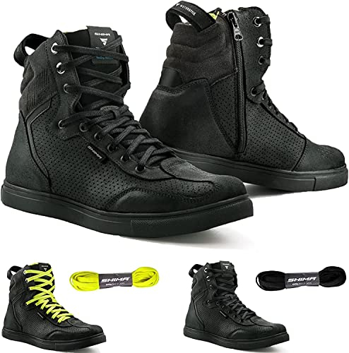 SHIMA Rebel WP, Wasserdichte Motorradschuhe Herren - Verstärkte Motorrad Sneakers mit Seitlichem Reißverschluss, Knöchelstütze, Anti Rutsch Sohle, Schaltgriff (Schwarz, 46)